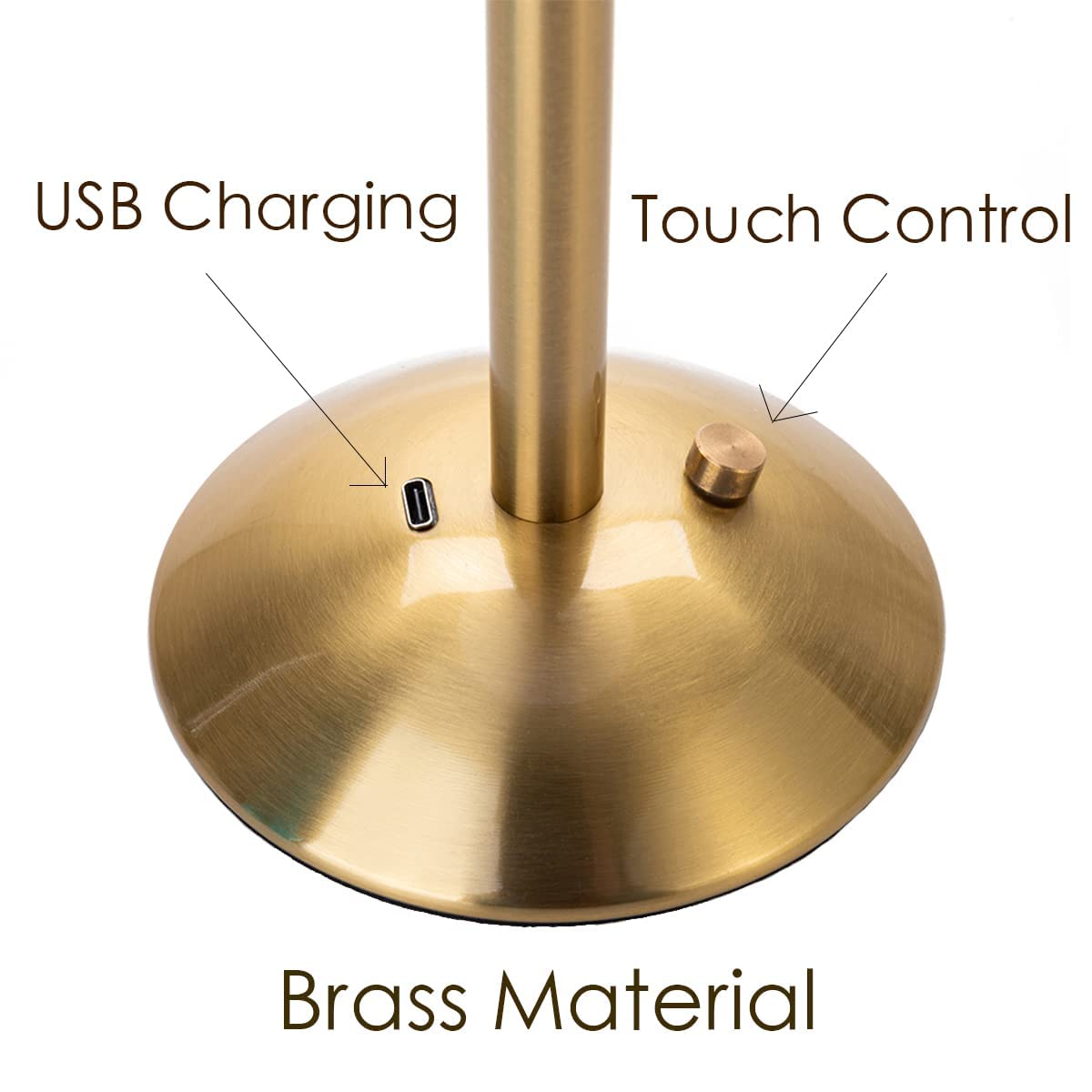 HEQET Cordless Table Lamps for Home,Table,Dining Room, Gold Rechargeable Lamps, USB Charge 12'' Tall LED Brass Portable Outdoor Indoor Table Lamp with Built-in Dimmer (Gold)