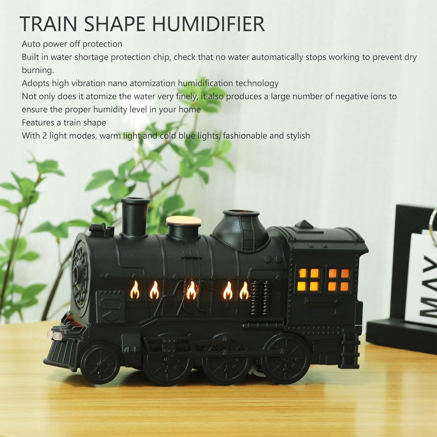 BOHOFAM plastic Train Essential Oil Diffuser Ultrasonic Cool Mist Aromatherapy Diffuser Humidifier with Auto Shut-Off and 2 Light 2 Mist Mode,Auto Shut-Off,for Large Room,Home,Office Hotel 300ml